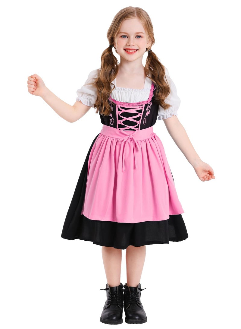 NIBEMINENT German Oktoberfest Dirndl Dress for Girls | Traditional Bavarian Costume Set with Apron | 2-Piece Beer Festival Outfit for Halloween, Cosplay, Themed Parties (Ages 3-16 Years) - Image 1